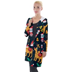 Funny Christmas Pattern Background Hooded Pocket Cardigan