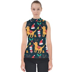 Funny Christmas Pattern Background Mock Neck Shell Top