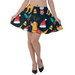 Funny Christmas Pattern Background Velvet Skater Skirt