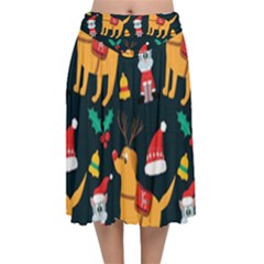 Funny Christmas Pattern Background Velvet Flared Midi Skirt