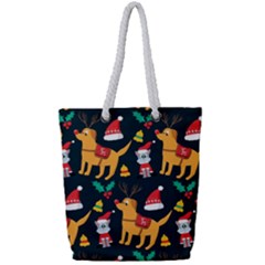 Funny Christmas Pattern Background Full Print Rope Handle Tote (Small)
