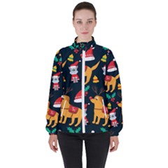 Funny Christmas Pattern Background Women s High Neck Windbreaker