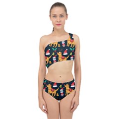 Funny Christmas Pattern Background Spliced Up Two Piece Swimsuit