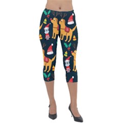 Funny Christmas Pattern Background Lightweight Velour Capri Leggings 