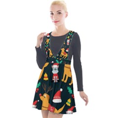 Funny Christmas Pattern Background Plunge Pinafore Velour Dress