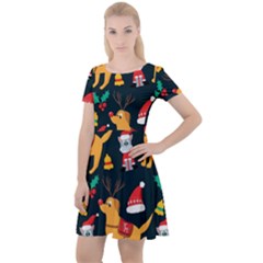 Funny Christmas Pattern Background Cap Sleeve Velour Dress 