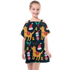 Funny Christmas Pattern Background Kids  One Piece Chiffon Dress