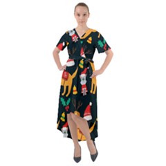 Funny Christmas Pattern Background Front Wrap High Low Dress