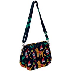 Funny Christmas Pattern Background Saddle Handbag