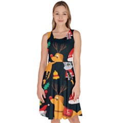 Funny Christmas Pattern Background Knee Length Skater Dress With Pockets