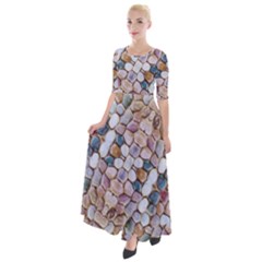 Rounded Stones Print Motif Half Sleeves Maxi Dress