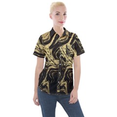 Black And Gold Marble Women s Short Sleeve Pocket Shirt