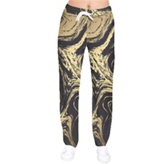 Black And Gold Marble Women Velvet Drawstring Pants