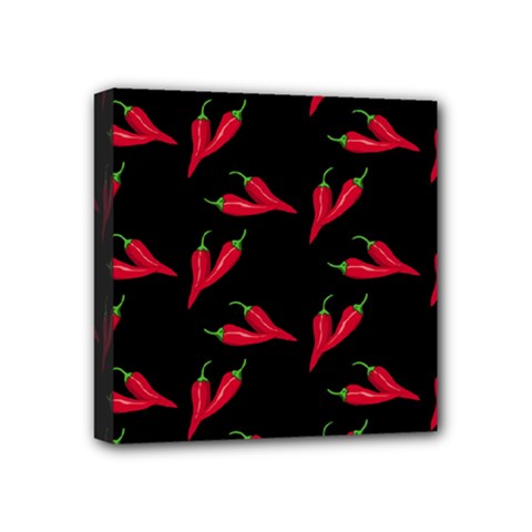 Red, hot jalapeno peppers, chilli pepper pattern at black, spicy Mini Canvas 4  x 4  (Stretched)