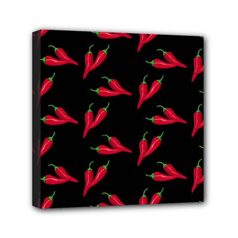 Red, hot jalapeno peppers, chilli pepper pattern at black, spicy Mini Canvas 6  x 6  (Stretched)