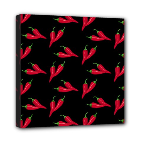Red, hot jalapeno peppers, chilli pepper pattern at black, spicy Mini Canvas 8  x 8  (Stretched)