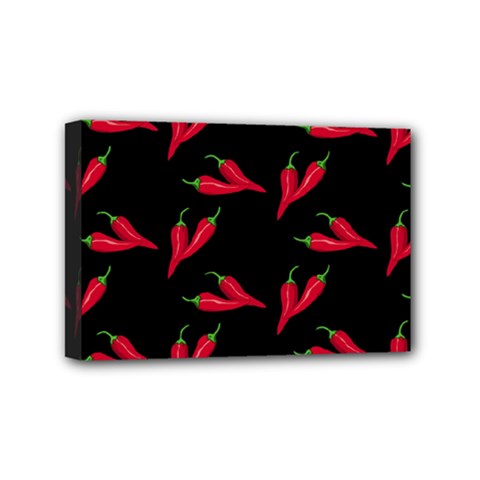Red, hot jalapeno peppers, chilli pepper pattern at black, spicy Mini Canvas 6  x 4  (Stretched)
