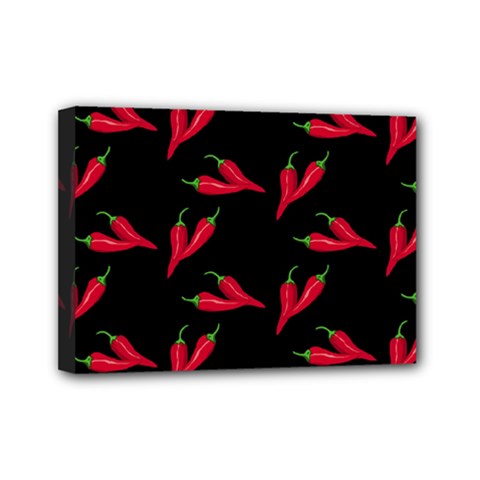 Red, hot jalapeno peppers, chilli pepper pattern at black, spicy Mini Canvas 7  x 5  (Stretched)