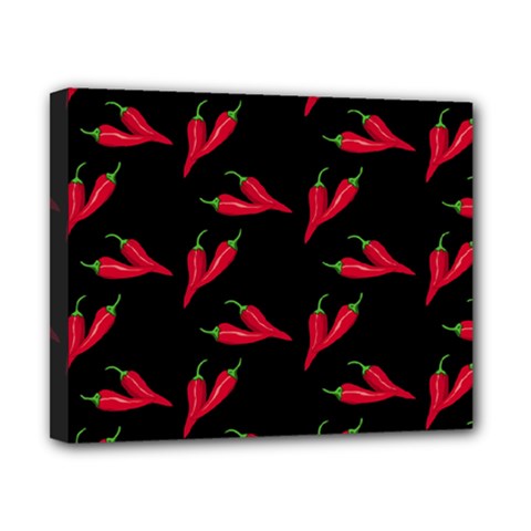 Red, Hot Jalapeno Peppers, Chilli Pepper Pattern At Black, Spicy Canvas 10  X 8  (stretched) by Casemiro