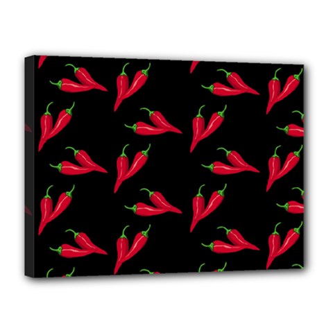 Red, hot jalapeno peppers, chilli pepper pattern at black, spicy Canvas 16  x 12  (Stretched)