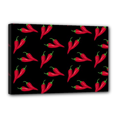 Red, hot jalapeno peppers, chilli pepper pattern at black, spicy Canvas 18  x 12  (Stretched)