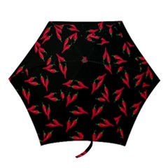 Red, Hot Jalapeno Peppers, Chilli Pepper Pattern At Black, Spicy Mini Folding Umbrellas by Casemiro