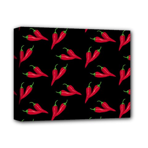 Red, Hot Jalapeno Peppers, Chilli Pepper Pattern At Black, Spicy Deluxe Canvas 14  X 11  (stretched)