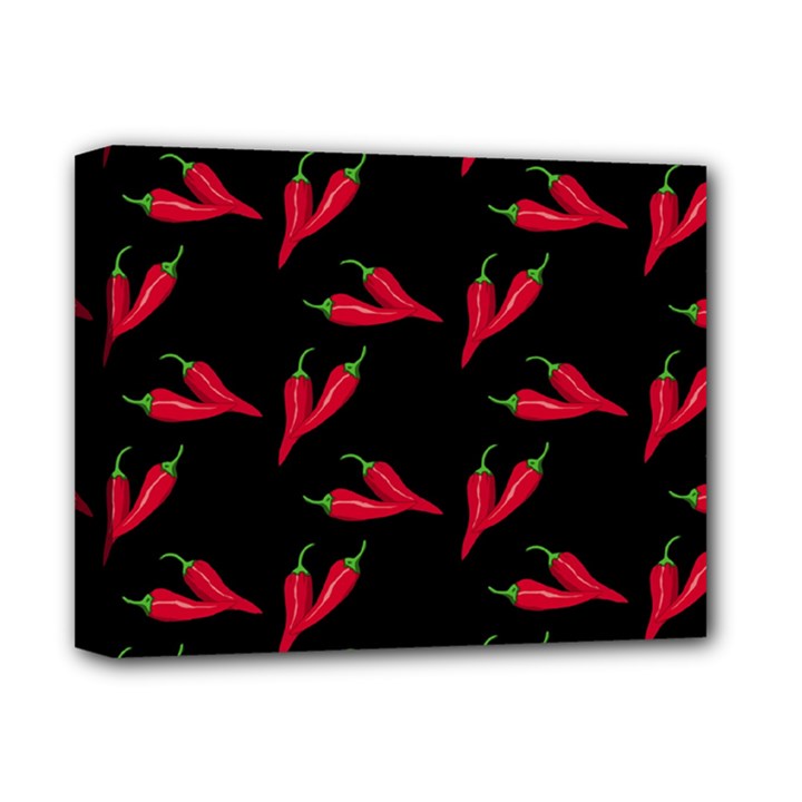 Red, hot jalapeno peppers, chilli pepper pattern at black, spicy Deluxe Canvas 14  x 11  (Stretched)