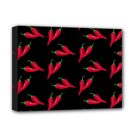 Red, hot jalapeno peppers, chilli pepper pattern at black, spicy Deluxe Canvas 16  x 12  (Stretched) 