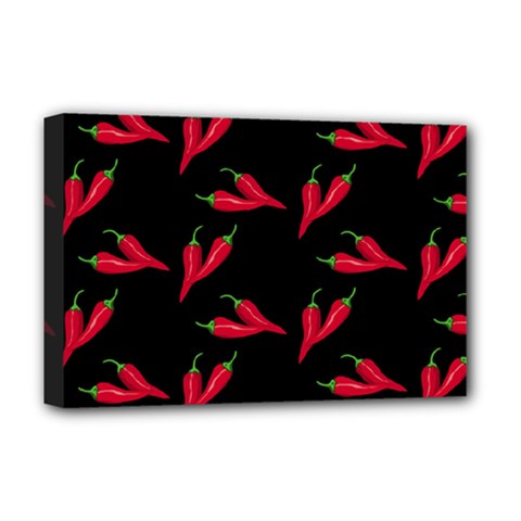 Red, hot jalapeno peppers, chilli pepper pattern at black, spicy Deluxe Canvas 18  x 12  (Stretched)