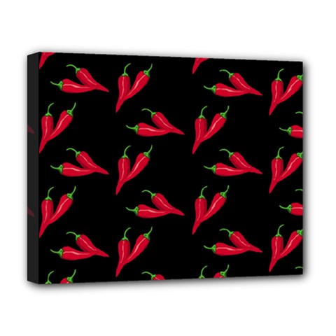Red, hot jalapeno peppers, chilli pepper pattern at black, spicy Deluxe Canvas 20  x 16  (Stretched)