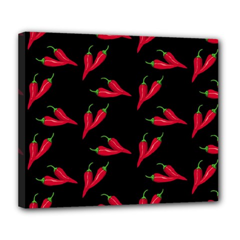 Red, hot jalapeno peppers, chilli pepper pattern at black, spicy Deluxe Canvas 24  x 20  (Stretched)