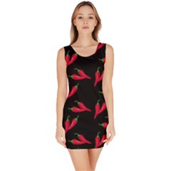 Red, hot jalapeno peppers, chilli pepper pattern at black, spicy Bodycon Dress
