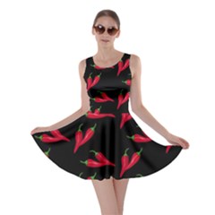 Red, hot jalapeno peppers, chilli pepper pattern at black, spicy Skater Dress