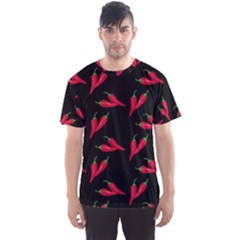 Red, Hot Jalapeno Peppers, Chilli Pepper Pattern At Black, Spicy Men s Sport Mesh Tee