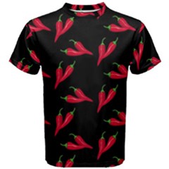 Red, hot jalapeno peppers, chilli pepper pattern at black, spicy Men s Cotton Tee