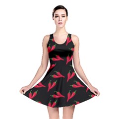 Red, hot jalapeno peppers, chilli pepper pattern at black, spicy Reversible Skater Dress