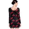 Red, hot jalapeno peppers, chilli pepper pattern at black, spicy Long Sleeve Bodycon Dress View2