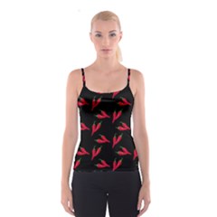 Red, hot jalapeno peppers, chilli pepper pattern at black, spicy Spaghetti Strap Top