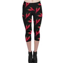 Red, hot jalapeno peppers, chilli pepper pattern at black, spicy Capri Leggings 