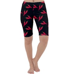 Red, hot jalapeno peppers, chilli pepper pattern at black, spicy Cropped Leggings 