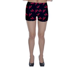 Red, hot jalapeno peppers, chilli pepper pattern at black, spicy Skinny Shorts