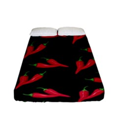 Red, hot jalapeno peppers, chilli pepper pattern at black, spicy Fitted Sheet (Full/ Double Size)