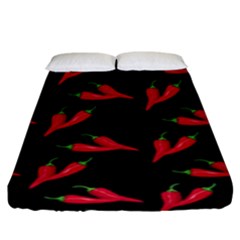 Red, hot jalapeno peppers, chilli pepper pattern at black, spicy Fitted Sheet (King Size)