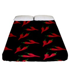 Red, hot jalapeno peppers, chilli pepper pattern at black, spicy Fitted Sheet (California King Size)