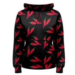 Red, hot jalapeno peppers, chilli pepper pattern at black, spicy Women s Pullover Hoodie