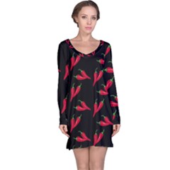 Red, hot jalapeno peppers, chilli pepper pattern at black, spicy Long Sleeve Nightdress