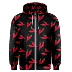 Red, hot jalapeno peppers, chilli pepper pattern at black, spicy Men s Zipper Hoodie
