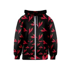 Red, hot jalapeno peppers, chilli pepper pattern at black, spicy Kids  Zipper Hoodie