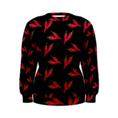 Red, hot jalapeno peppers, chilli pepper pattern at black, spicy Women s Sweatshirt